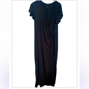 Lane Bryant Black Faux Wrap Flutter Sleeve Maxi Dress Size 18-20